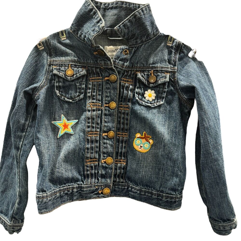 Baby Gap 1969 Denim Jean Jacket Snaps Patches Upcycled Girls 5 yrs Cotton Wash